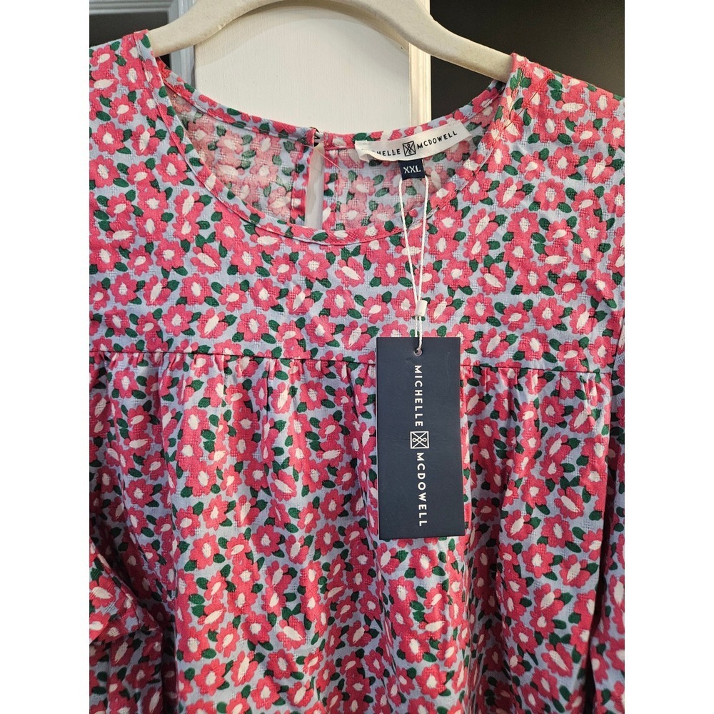 NWT Michelle McDowell BOHO Charlotte Full Bloom Floral Babydoll Top Pink XXL